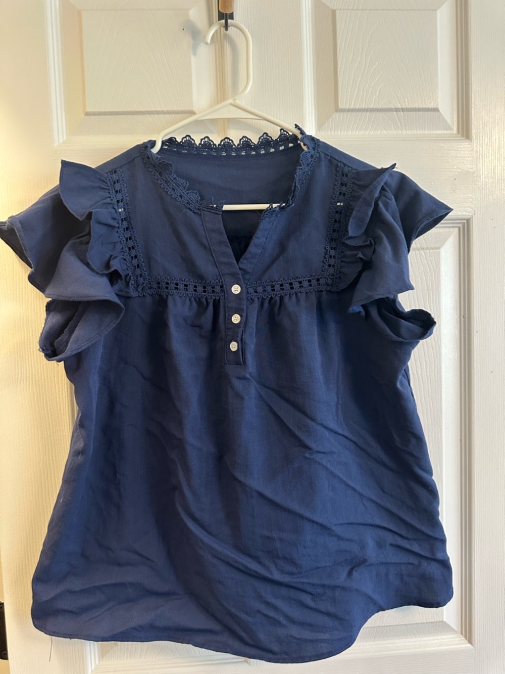 Women’s Navy Blue Ruffle Sleeve Top